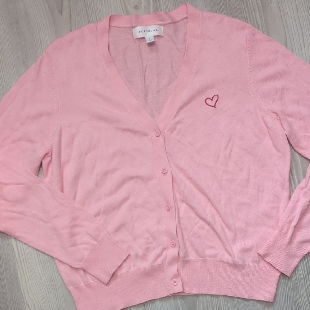 POPSUGAR Pink Cardigan with Heart Detail